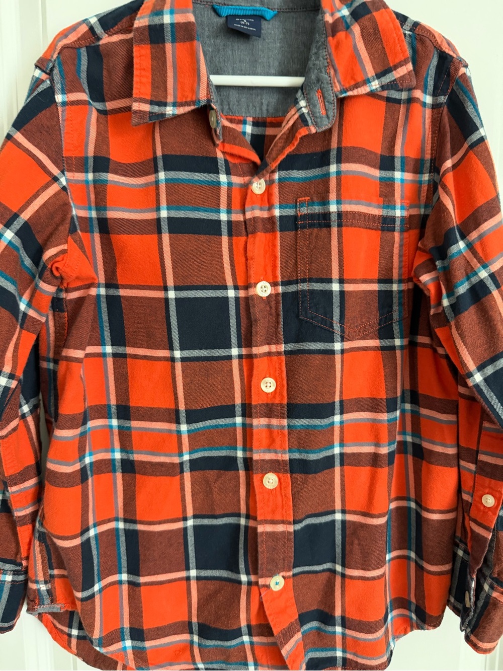 GAP kids Orange and Navy Plaid Button-Down Shirt